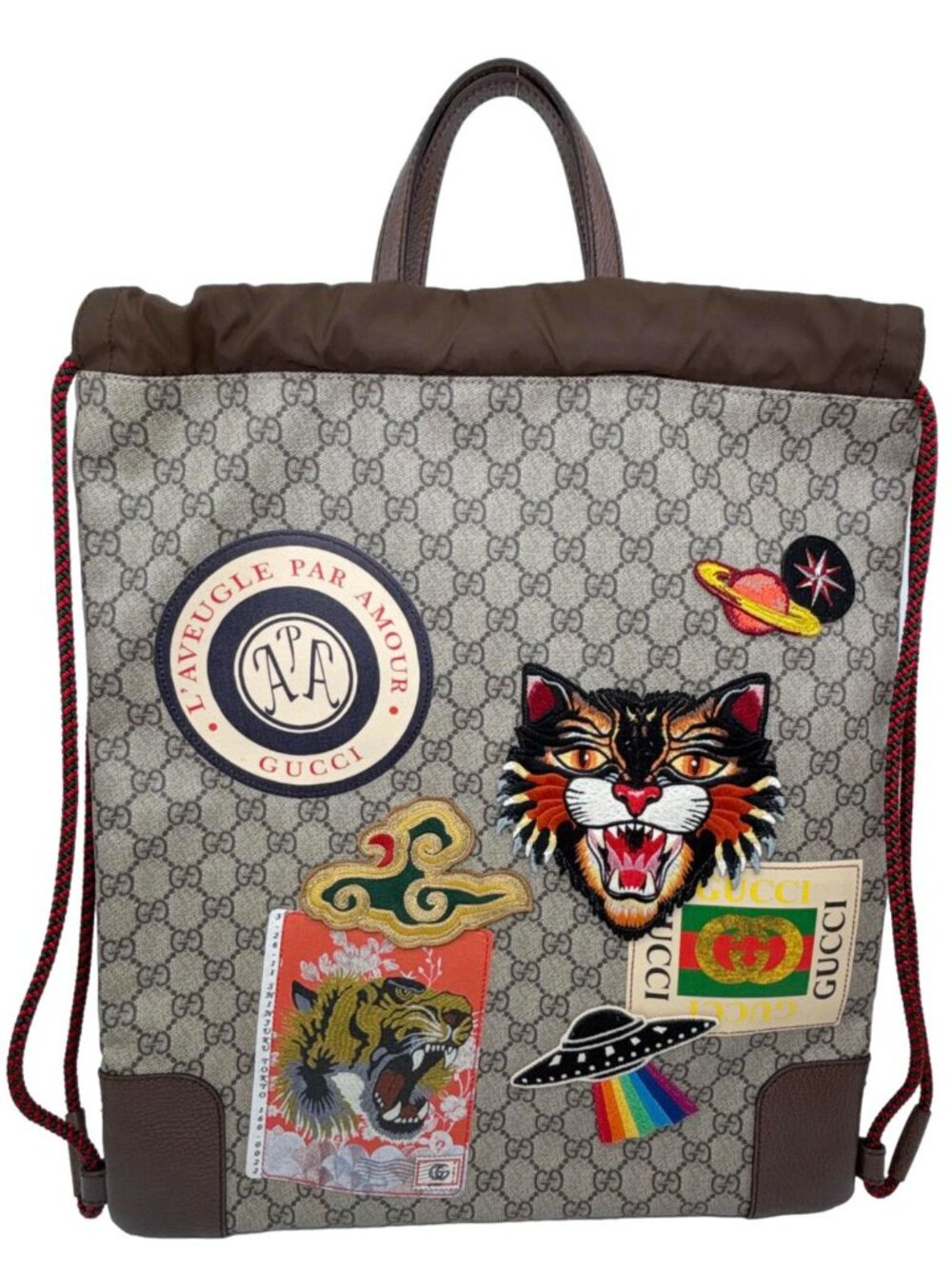 Gucci Courrier Drawstring GG Supreme Canvas Backpack Beige 473872